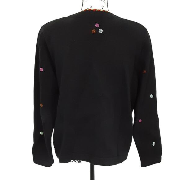 Vintage 90s Cat Cardigan Sweater Black Button Up Embroidered Women L Art to Wear - Picture 5 of 11